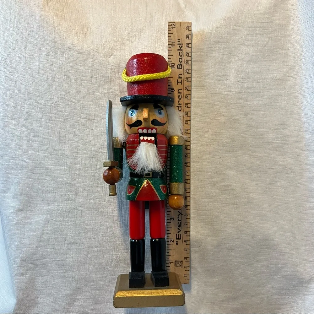 Christmas Wooden Nutcracker Red & Green Coat 10.5 in